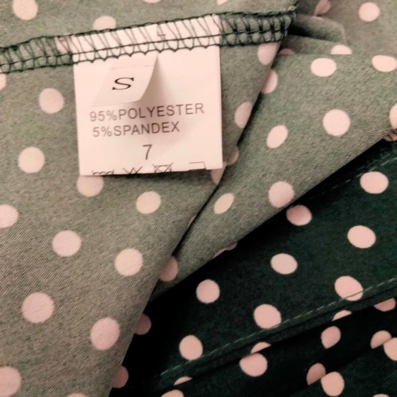 Dark green white polka dot belted dress size 7 - Picture 5 of 5